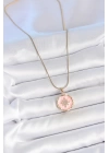 BFS 316L Çelik Gold Renk Zincir Pembe Mineli Zirkon Taşlı Kuzey Yıldız İşlemeli Madalyon Model Kadın Kolye