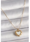 BFS 316L Çelik Gold Renk Zincir Sedefli Kalp Model Kadın Kolye