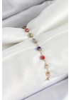 BFS 316L Çelik Gold Renk Zincirli Mix Renk Kristal Taşlı Kadın Bileklik