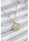 BFS 316L Çelik Gold Renk Zirkon Taş Detay Ay Yıldız Fanus Model Kadın Kolye