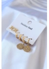BFS 316L Çelik Gold Renk Zirkon Taş Detay Çiçek İşleme Kadın Küpe Seti