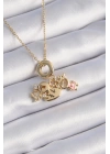 BFS 316L Çelik Gold Renk Zirkon Taş Detay Çocuk Figür Charm Model Kadın Kolye