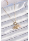 BFS 316L Çelik Gold Renk Zirkon Taş Detay Çocuk Figür Charm Model Kadın Kolye
