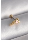 BFS 316L Çelik Gold Renk Zirkon Taş Detay Pembe Kalp İşleme Tragus Piercing