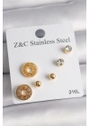 BFS 316L Çelik Gold Renk Zirkon Taşı Labirent Model Kadın Küpe Seti