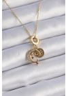 BFS 316L Çelik Gold Renk Zirkon Taşlı Ay Yıldız  Model Charm Model Kadın Kolye
