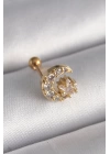 BFS 316L Çelik Gold Renk Zirkon Taşlı Ay Yıldız Tragus Piercing