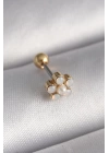 BFS 316L Çelik Gold Renk Zirkon Taşlı Çiçek Model Tragus Piercing