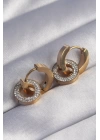 BFS 316L Çelik Gold Renk Zirkon Taşlı İç İçe Geçmeli Oval Küpe
