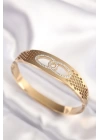 BFS 316L Çelik Gold Renk Zirkon Taşlı Kadın Kelepçe Bilezik