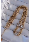BFS 316L Çelik Gold Renk Zirkon Taşlı Kalp Model Zincir Kolye
