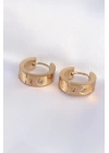 BFS 316L Çelik Gold Renk Zirkon Taşlı Minimal Model Halka Küpe