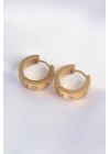 BFS 316L Çelik Gold Renk Zirkon Taşlı Minimal Model Halka Küpe