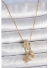 BFS 316L Çelik Gold Renk Zirkon Taşlı Sallantı Melek Figür Charm Kadın Kolye