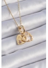 BFS 316L Çelik Gold Renk Zirkon Taşlı Sonsuzluk Kalp Figür Charm Model Kadın Kolye