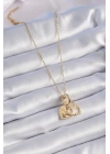BFS 316L Çelik Gold Renk Zirkon Taşlı Sonsuzluk Kalp Figür Charm Model Kadın Kolye
