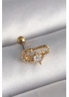 BFS 316L Çelik Gold Renk Zirkon Taşlı Toplu İğne Tragus Piercing