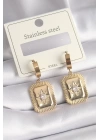 BFS 316L Çelik Gold Renk Zirkon Taşlı Yıldız İşlemeli Kadın Küpe