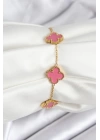 BFS 316L Çelik Gold Zincir Pembe Yonca Renk Bileklik