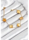 BFS 316L Çelik Gold Zincir Sarı Yonca Bileklik