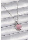 BFS 316L Çelik Gümüş Renk Daire Pembe Sedefli Model Kadın Kolye