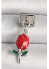 BFS 316L Çelik Gümüş Renk Kırmızı Gül Model Nomination Charm