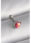 BFS 316L Çelik Gümüş Renk Kırmızı Mineli Kalp Tragus Piercing