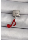 BFS 316L Çelik Gümüş Renk Kırmızı Nota Model Nomination Charm