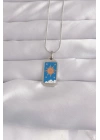 BFS 316L Çelik Gümüş Renk Mavi Mineli Güneş Model Tarot Kolye