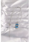 BFS 316L Çelik Gümüş Renk Mavi Mineli Güneş Model Tarot Kolye