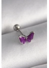 BFS 316L Çelik Gümüş Renk Mor Kelebek Model Tragus Piercing