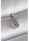BFS 316L Çelik Gümüş Renk Mor Mineli Kalp Zirkon Taş Detay Tragus Piercing