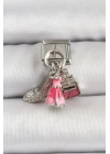 BFS 316L Çelik Gümüş Renk Pembe Elbise Kombini Model Nomination Charm