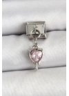 BFS 316L Çelik Gümüş Renk Pembe Kalp Model Nomination Charm