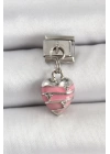 BFS 316L Çelik Gümüş Renk Pembe Kalp Model Nomination Charm
