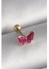 BFS 316L Çelik Gümüş Renk Pembe Kelebek Model Tragus Piercing