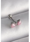 BFS 316L Çelik Gümüş Renk Pembe Kurdele Zirkon Taş Detay Tragus Piercing