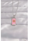 BFS 316L Çelik Gümüş Renk Pembe Mineli Güneş Model Tarot Kolye