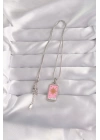 BFS 316L Çelik Gümüş Renk Pembe Mineli Güneş Model Tarot Kolye