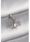 BFS 316L Çelik Gümüş Renk Pembe Mineli Kalp Zirkon Taş Detay Tragus Piercing