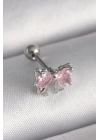 BFS 316L Çelik Gümüş Renk Pembe Zirkon Taşlı Fiyonk Tragus Piercing