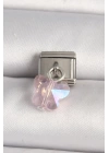BFS 316L Çelik Gümüş Renk Pembe Zirkon Taşlı Kelebek Model Nomination Charm
