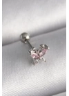 BFS 316L Çelik Gümüş Renk Pembe Zirkon Taşlı Kelebek Tragus Piercing
