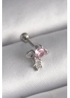 BFS 316L Çelik Gümüş Renk Pembe Zirkon Taşlı Sallantı Yıldız Detay Tragus Piercing