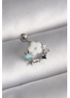 BFS 316L Çelik Gümüş Renk Zirkon Taş Detay Beyaz Çiçek Model Tragus Piercing