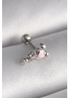 BFS 316L Çelik Gümüş Renk Zirkon Taş Detay Pembe Kalp İşleme Tragus Piercing