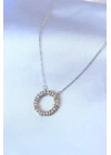 BFS 316L Çelik Gümüş Renk Zirkon Taşlı Gold Detay Xoxo Kadın Kolye