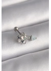 BFS 316L Çelik Gümüş Renk Zirkon Taşlı Sallantı Kalp Detay Tragus Piercing