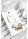 BFS 316L Çelik Halka Figürlü Ve Zirkon Taşlı Gold Renk 7li Çift Kadın Küpe Set