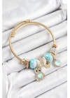 BFS 316L Çelik Mavi Zirkon Taşlı Ayıcık Ve Kalp Model Gold Renk Charm Bileklik